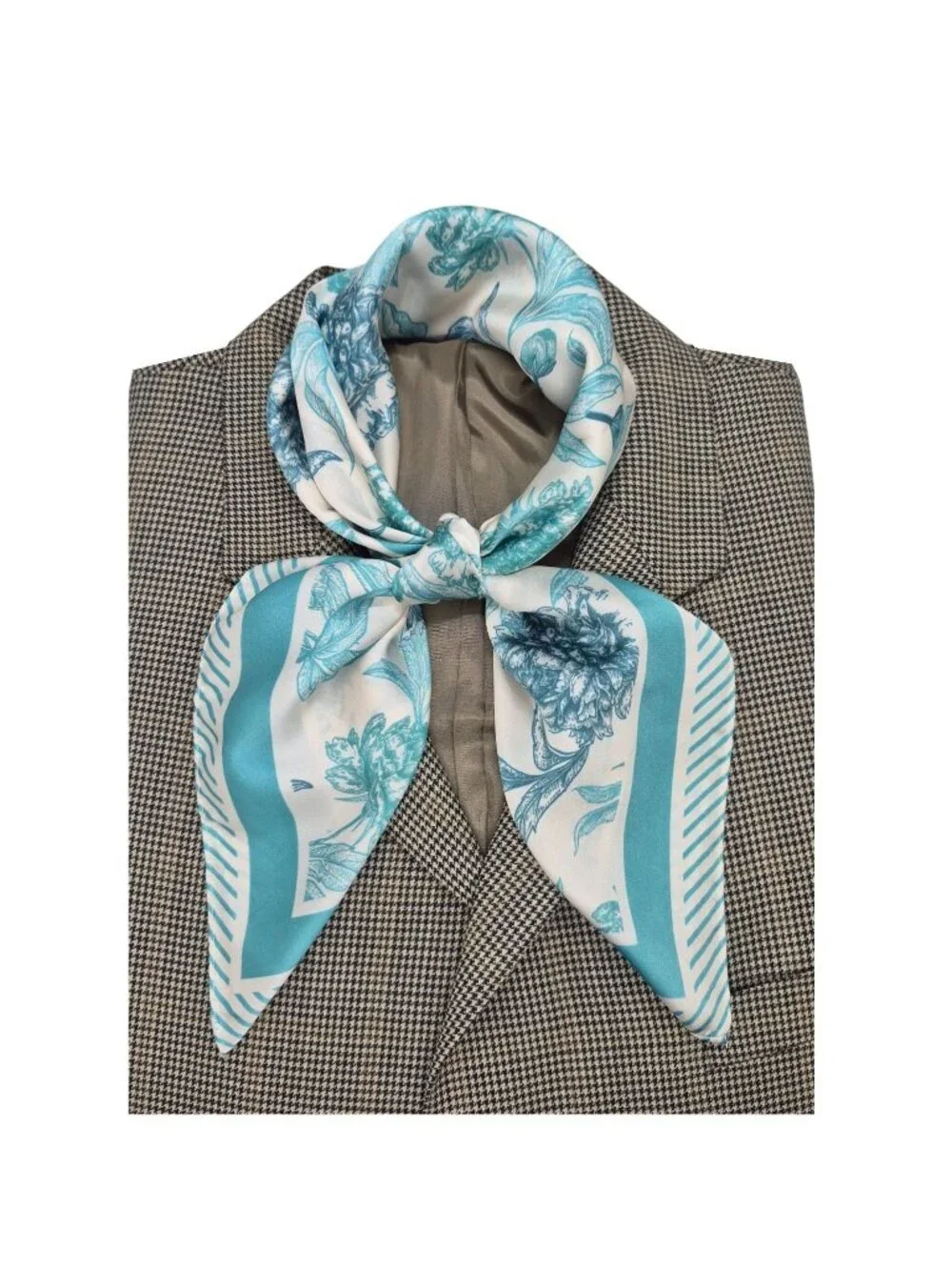 ✨Elegant Bandana Square Scarf Silky Blue Flowers Garden Versatile Shawl Wrap New